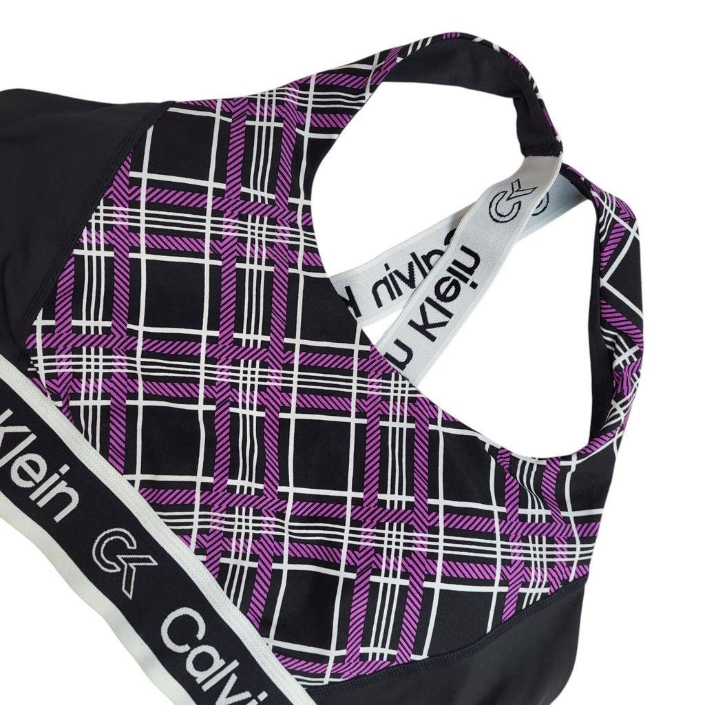 Calvin Klein Black & Purple Checked Gym & Training Sports Top Women's Size L