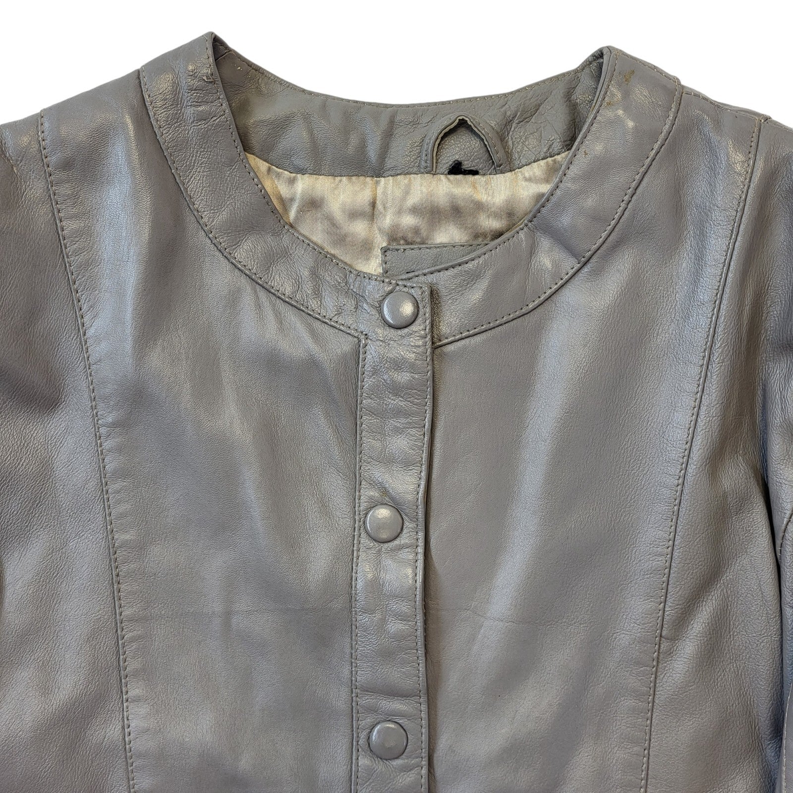 Vintage 90s Grey Leather Jacket With Snap Buttons Women's Size M