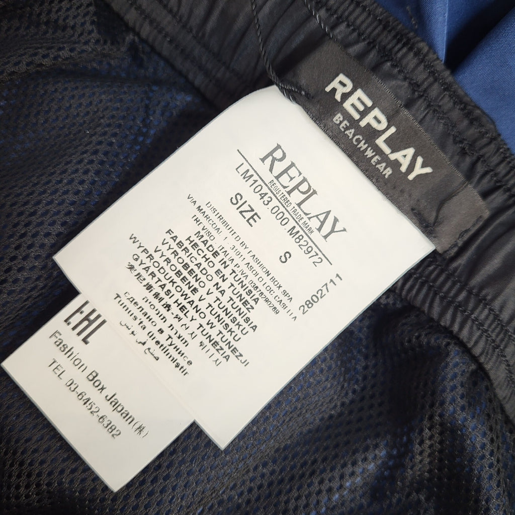 Replay Blue & Black Beachwear Drawstring Shorts BNWT Men's UK Size S W30
