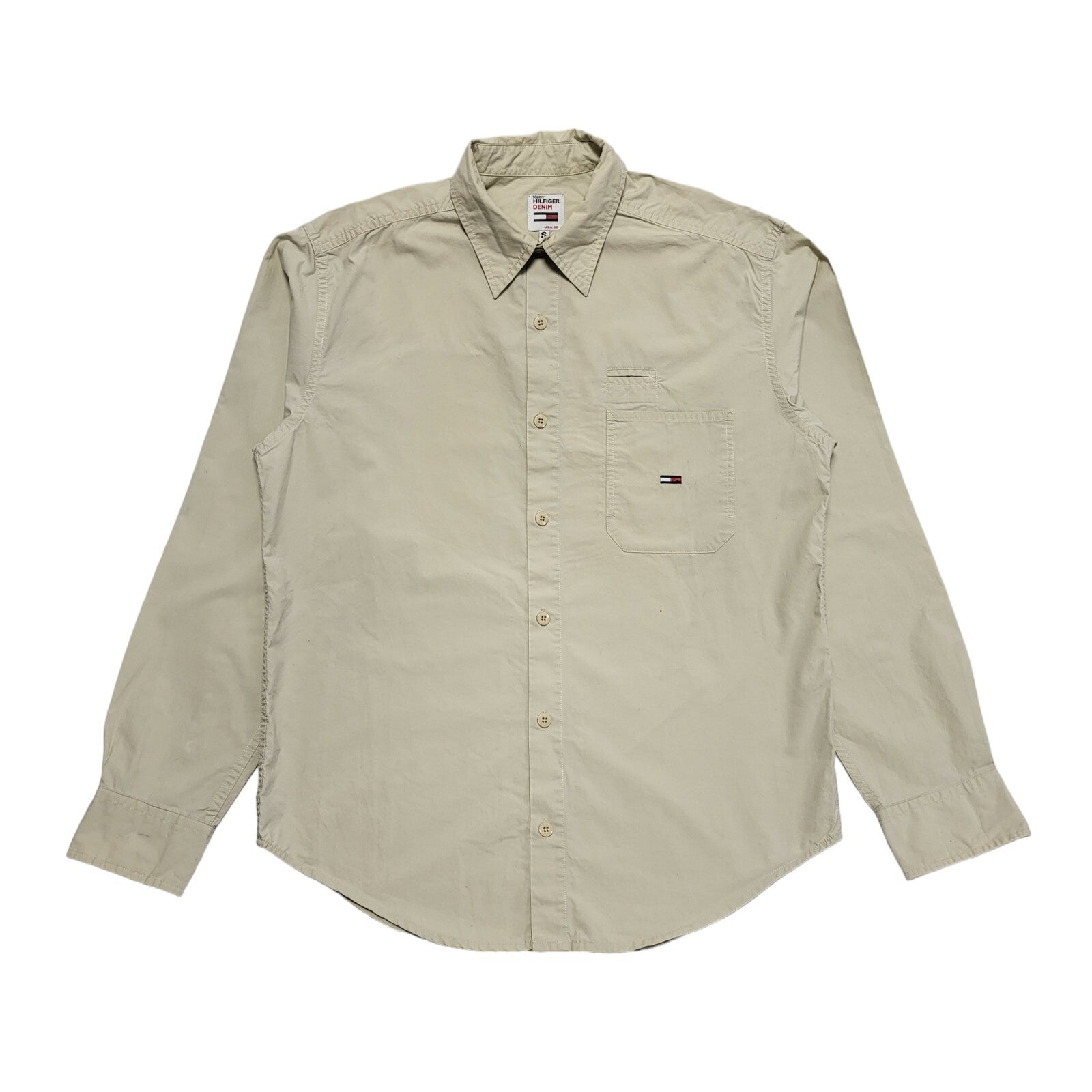 Tommy Hilfiger Vintage 80's Beige Long Sleeve Shirt Men's UK Size S