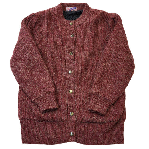 80s Vintage Red Wool Lined Button Up Cardigan Jacket Women's Size 18