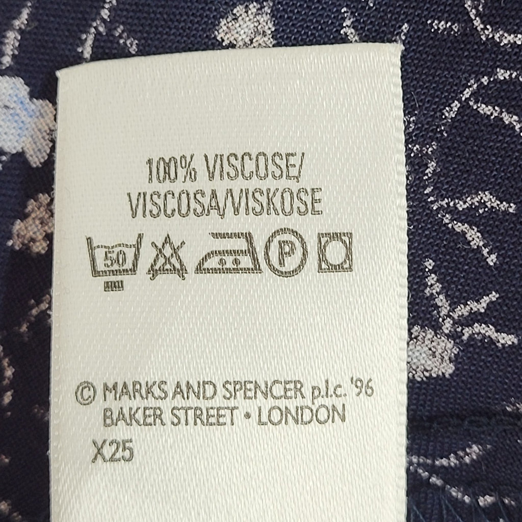 M & S Vintage Dress 90's Navy A-Line Buttoned Midi Dress Womens Uk 14