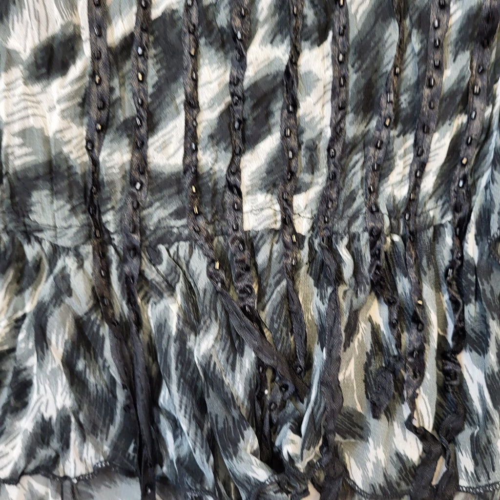 Kaleidoscope Y2K Black & White Leopard Print Sheer Ruffle Blouse Women's 20