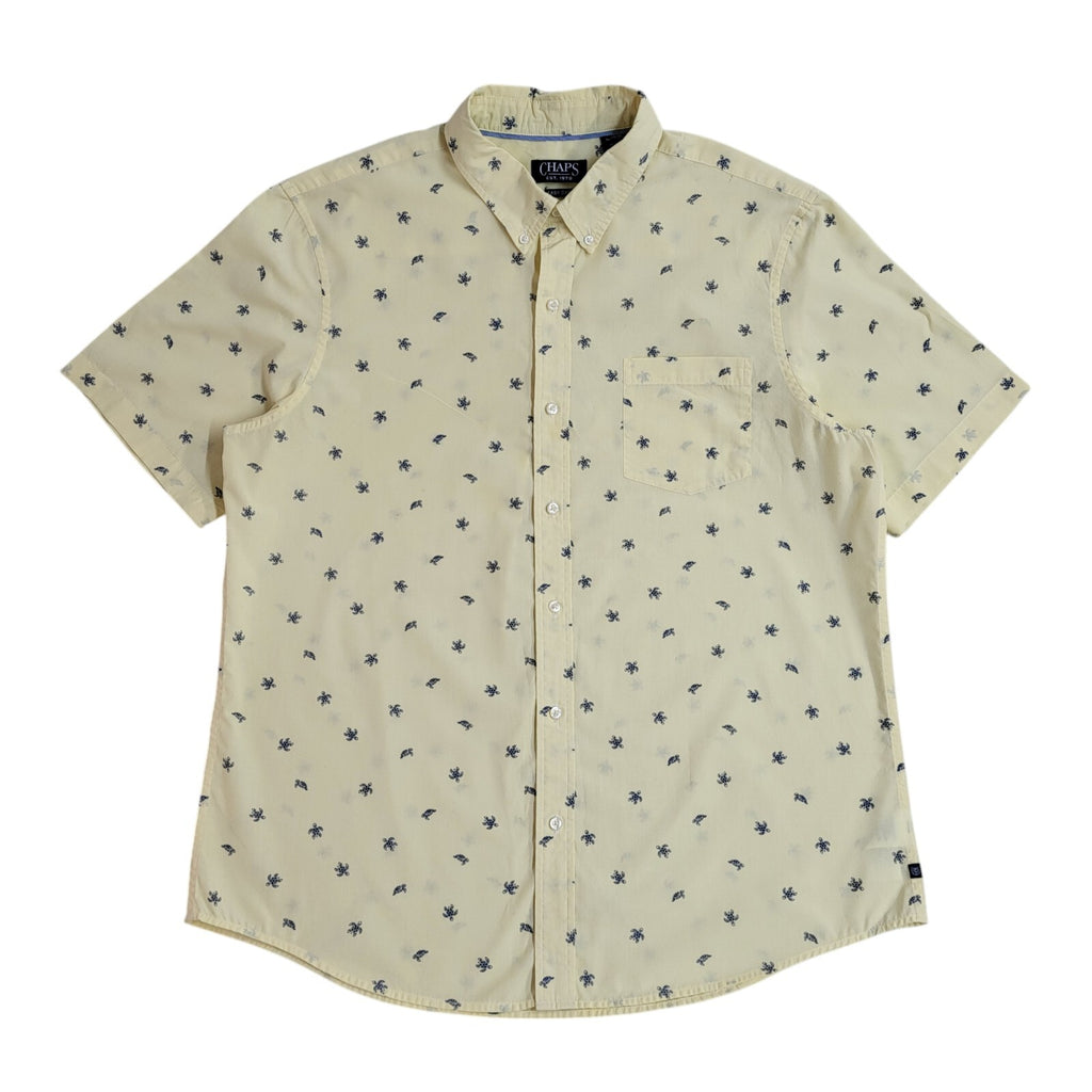 Chaps Yellow Modern Turtle Print Short Sleeve Shirt UK Men's Size XL