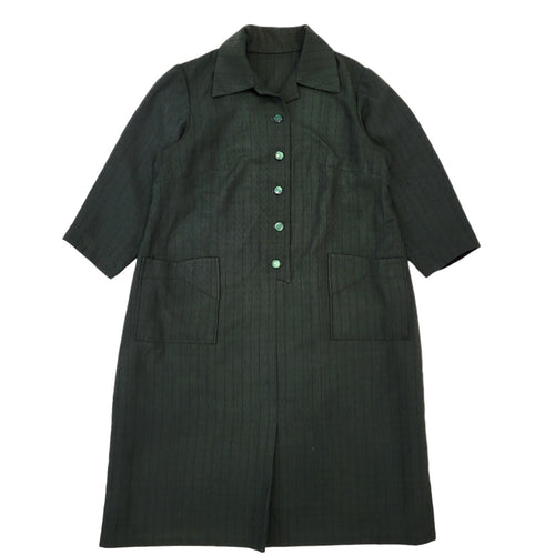 70s Vintage Green Button-Down Daywear Dress Women's Size 14 Eu 42