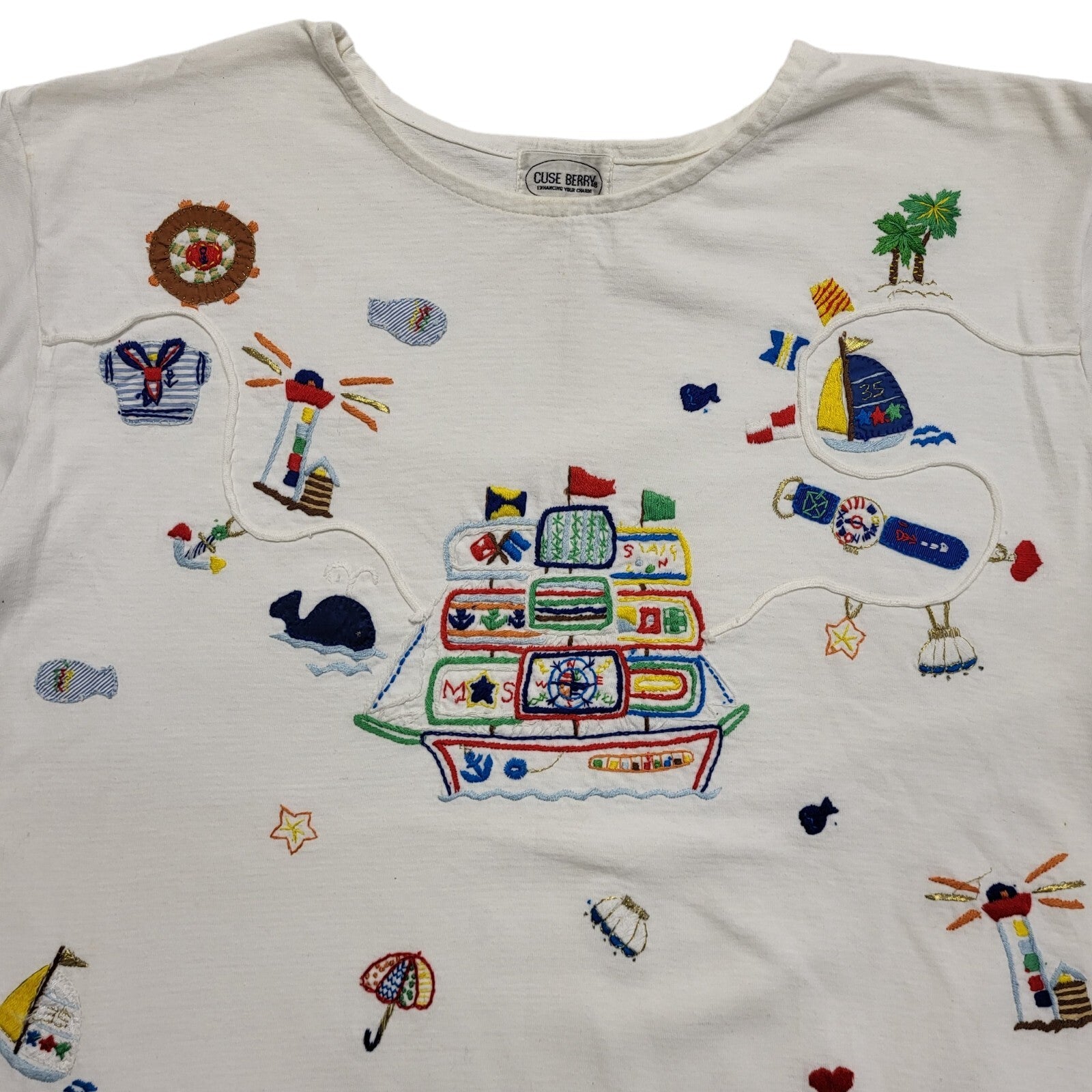 Cuse Berry Sailing Theme Vintage White T-Shirt Womens UK M