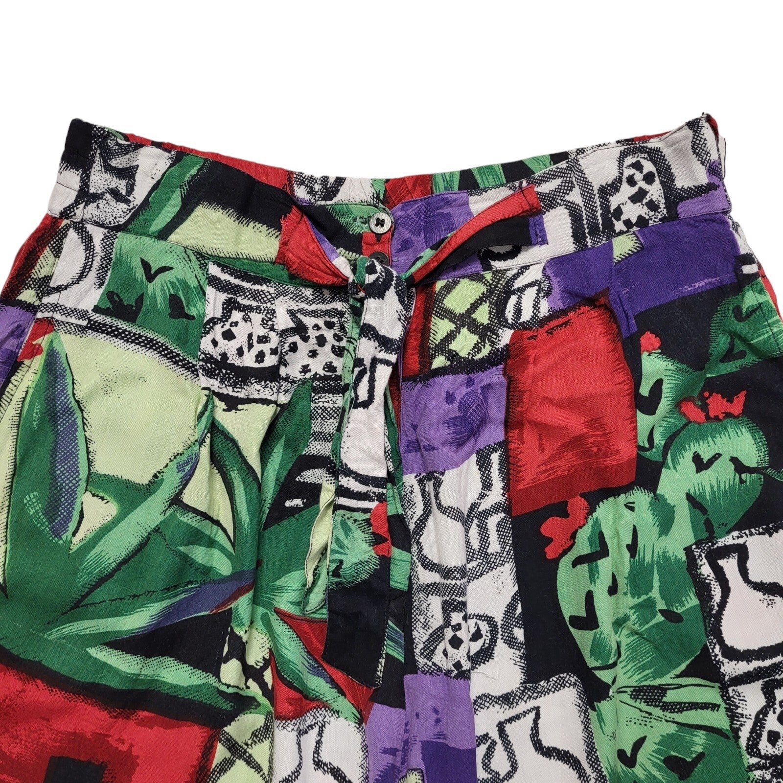 Memo Vintage 90's Green Button Abstract Shorts Uk Women's Size S/M W28