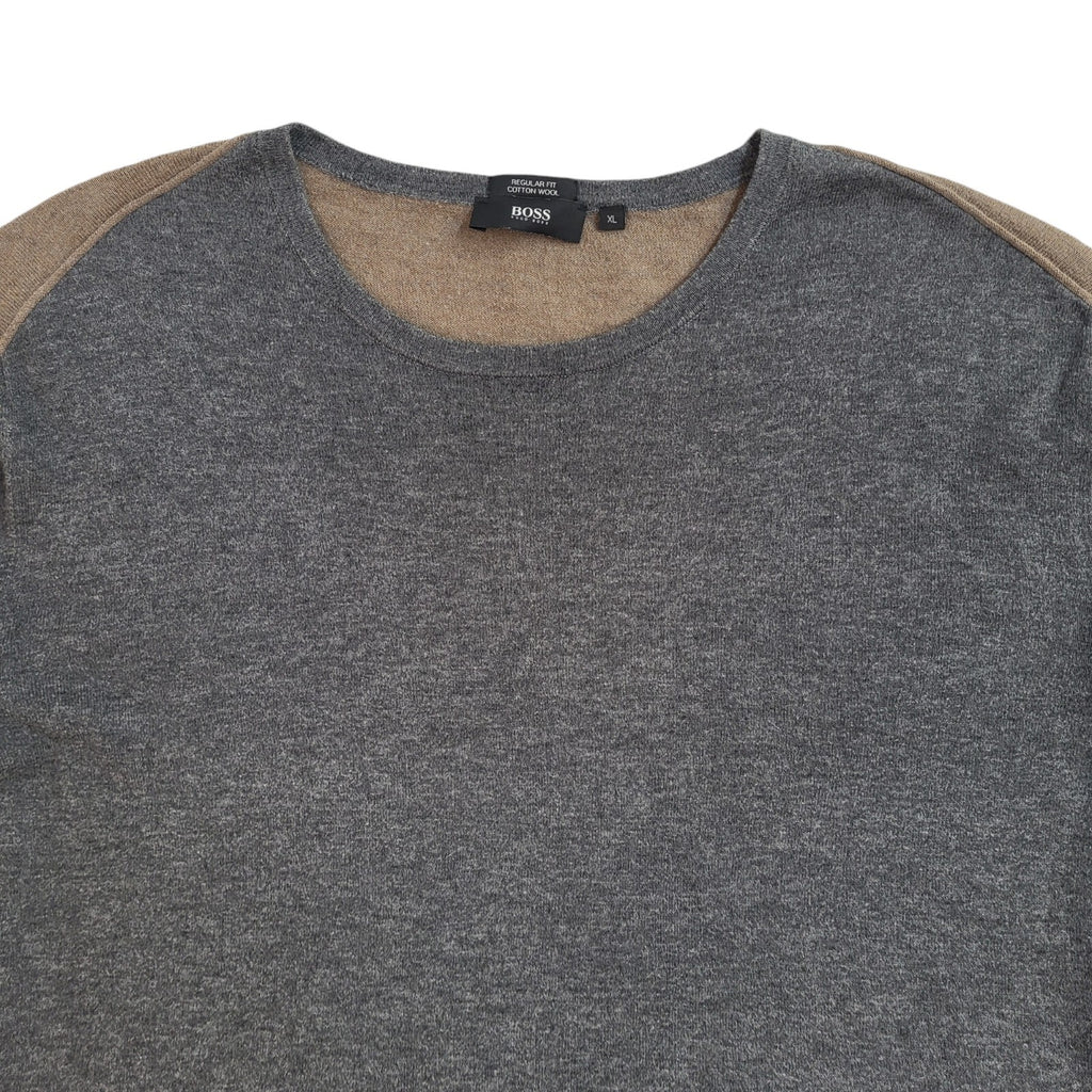 Hugo Boss Jumper Grey & Brown Modern Crew Neck Men's UK Size XL