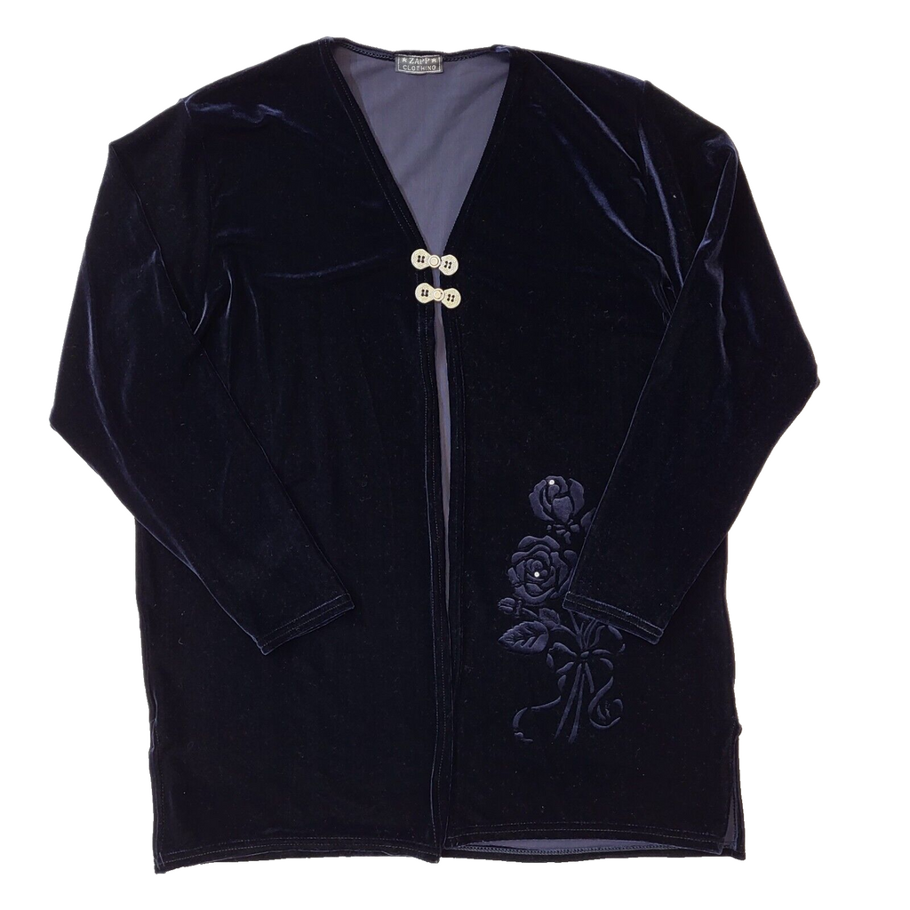 Zapp 90s Vintage Navy Blue Velvet Long Sleeve Top Women's Size L/XL Eu 40-42