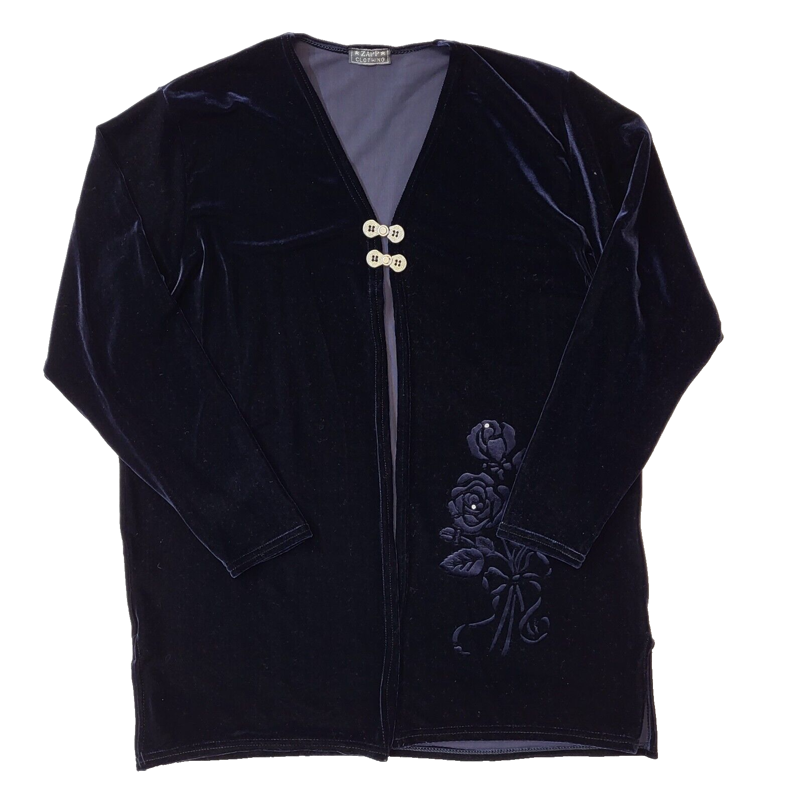 Zapp 90s Vintage Navy Blue Velvet Long Sleeve Top Women's Size L/XL Eu 40-42