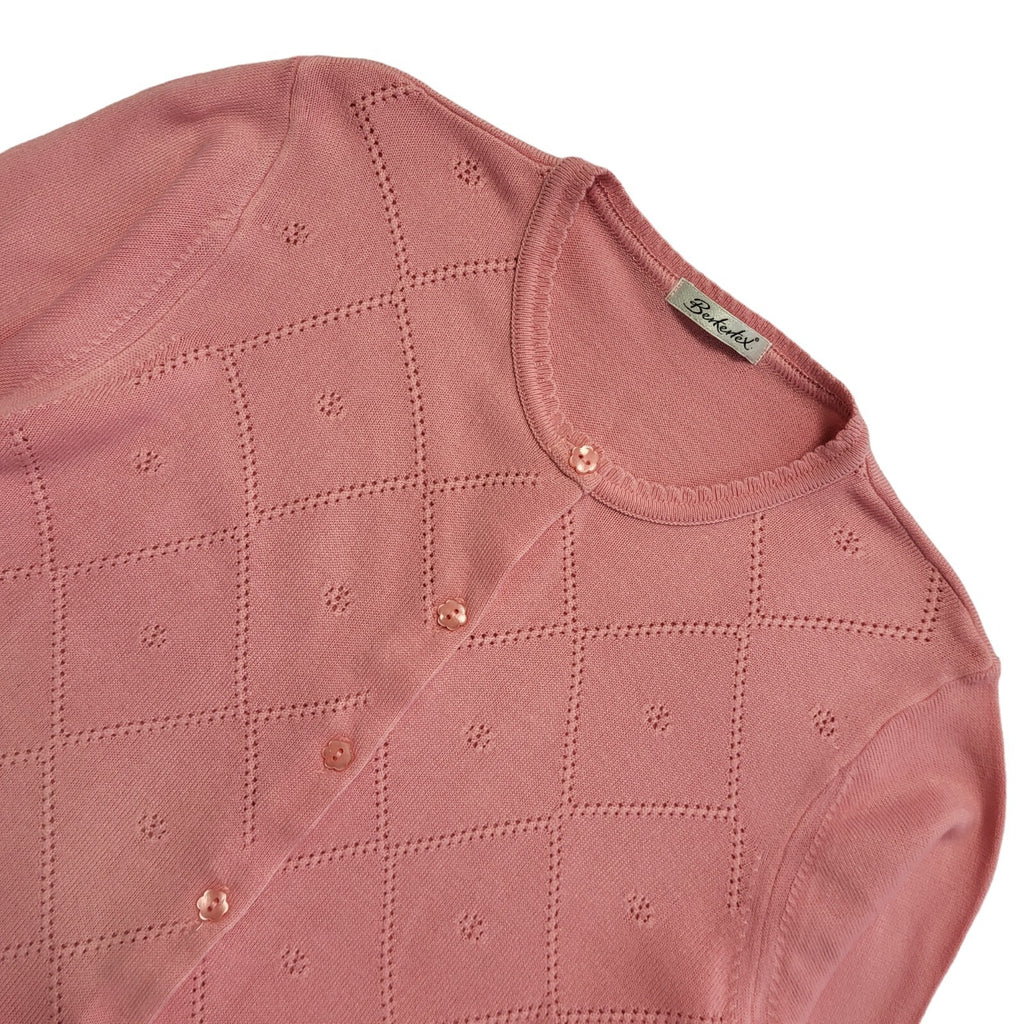 Berkertex Vintage 80s Pink Diamond Knit Cardigan UK Women's Size M / L