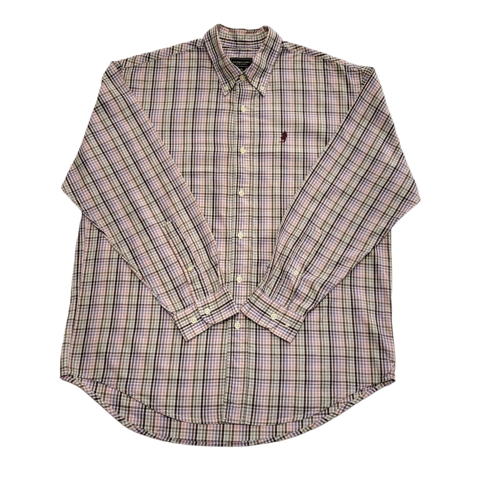 Marlboro Classics 90's Pink & Purple Check Long Sleeve Shirt Uk Men's UK L