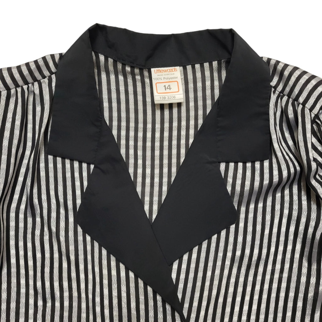 Littlewoods Vintage 80's Black & Silver Button Up Long Sleeve Shirt Womens UK 14