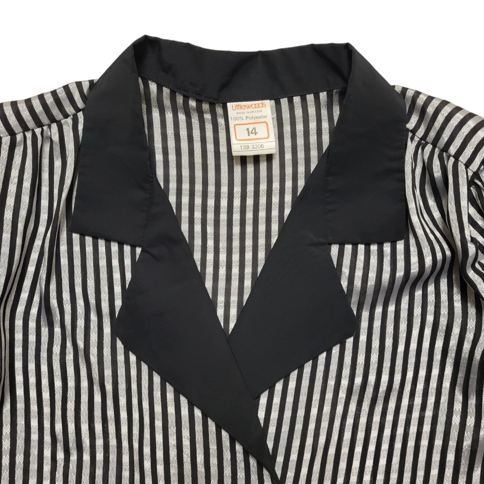 Littlewoods Vintage 80's Black & Silver Button Up Long Sleeve Shirt Womens UK 14