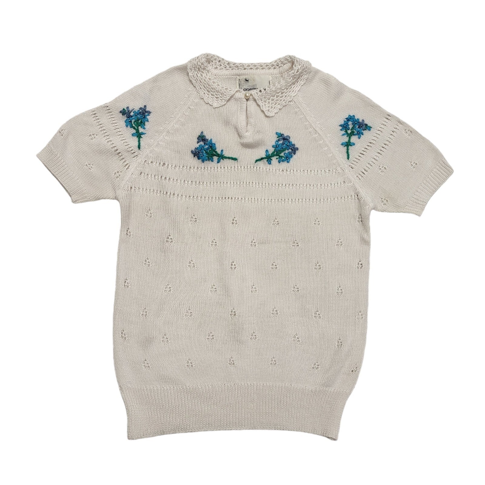 Vintage Honey Suckle Knitted Top Floral Short Sleeve Women's UK Size Small