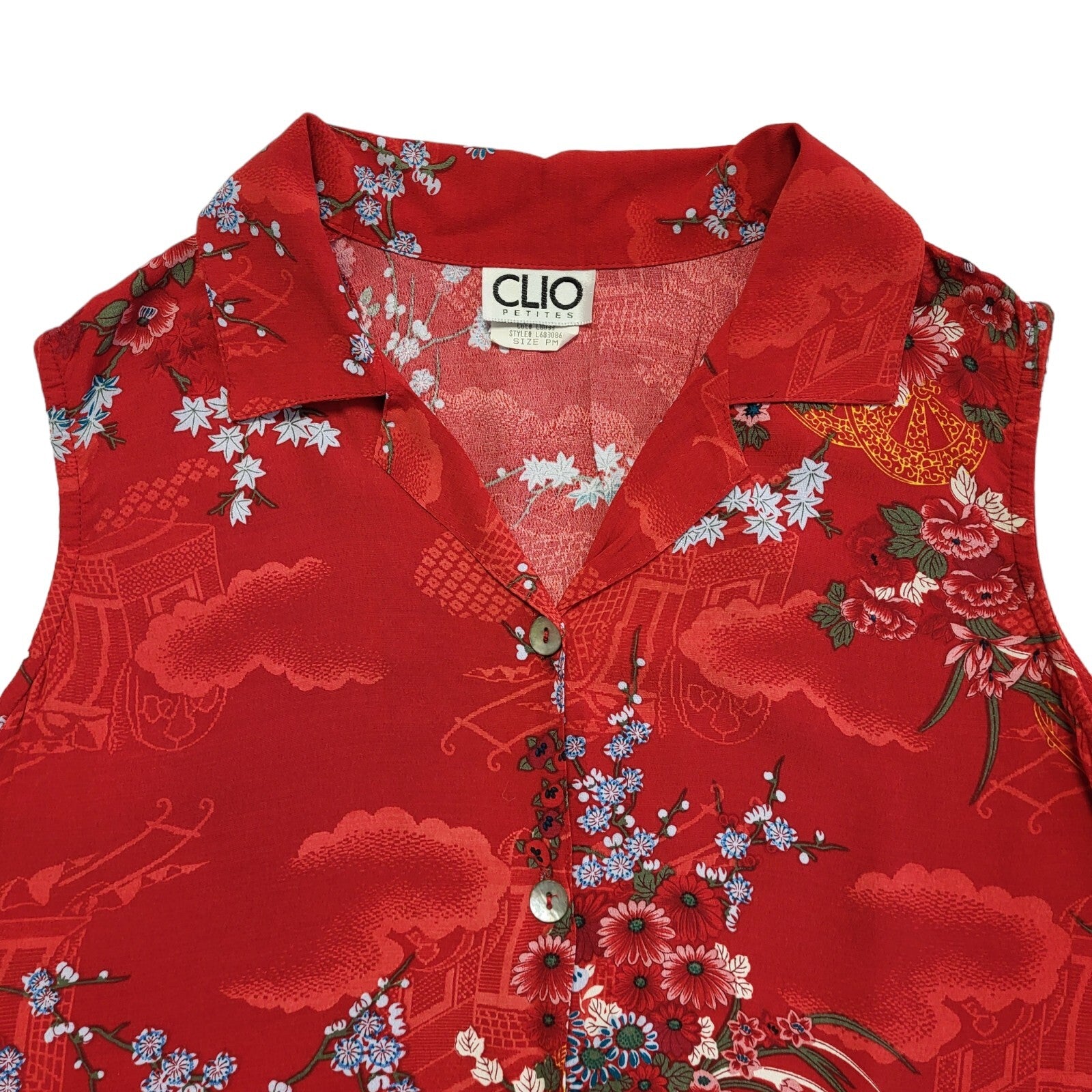 Clio Petites Vintage 90's Red Floral Sleeveless Shirt Womens UK Size M