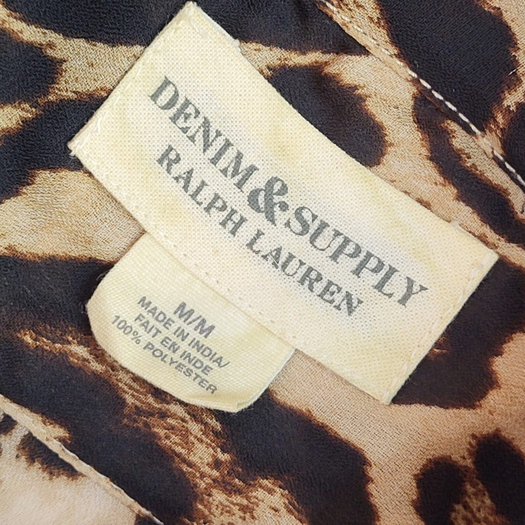 Ralph Lauren Black & Brown 90's Leopard Print Long Sleeve Shirt Women's Size M