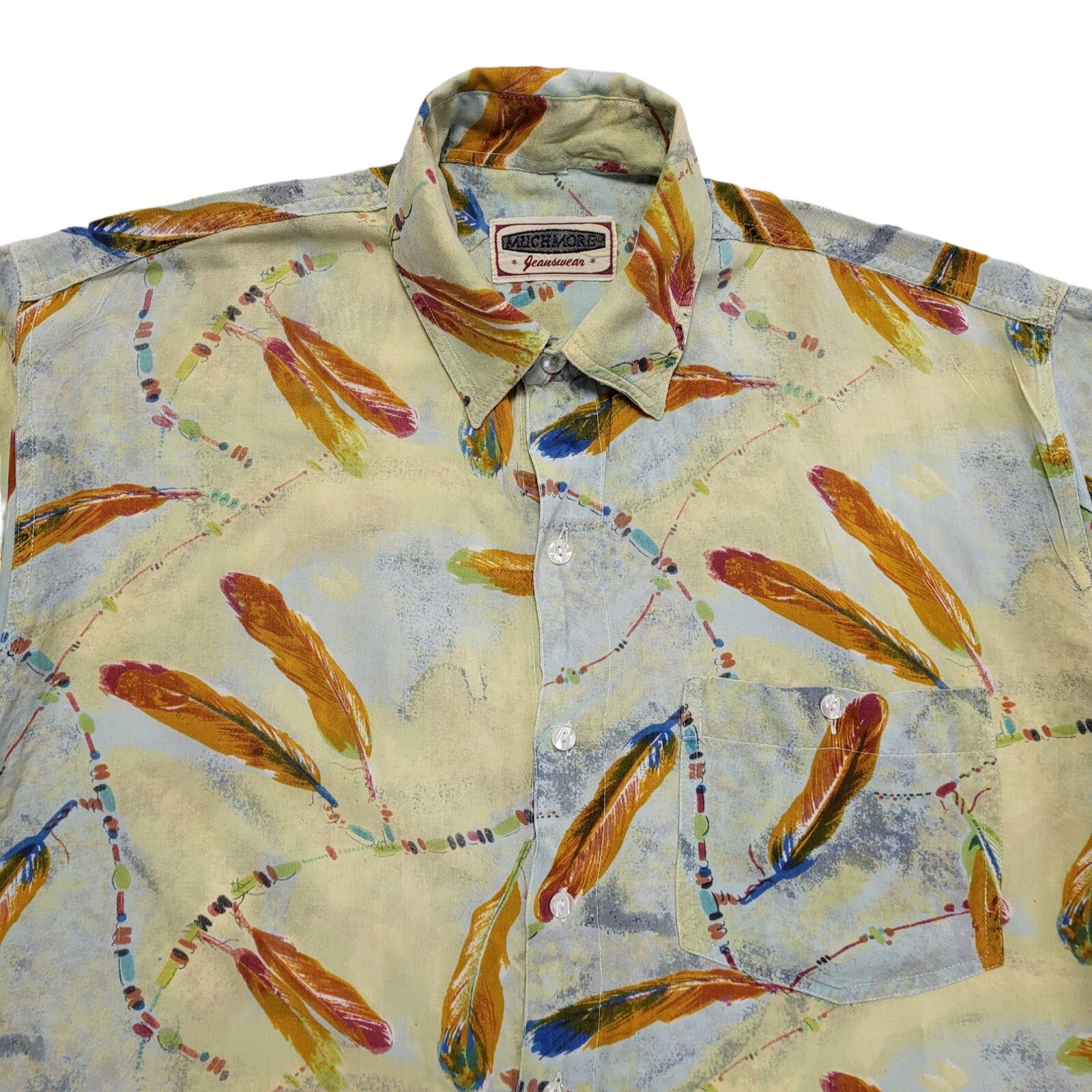 Much More 90's Yellow & Blue Abstract Short Sleeve Retro Shirt Men's UK Size M/L