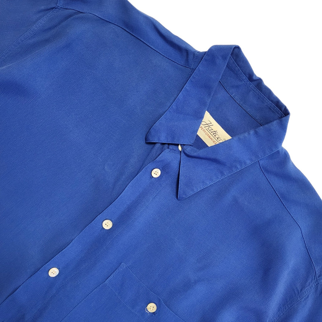 Hatico 90s Blue Solid Short Sleeve Retro Shirt Uk Men's Size XL