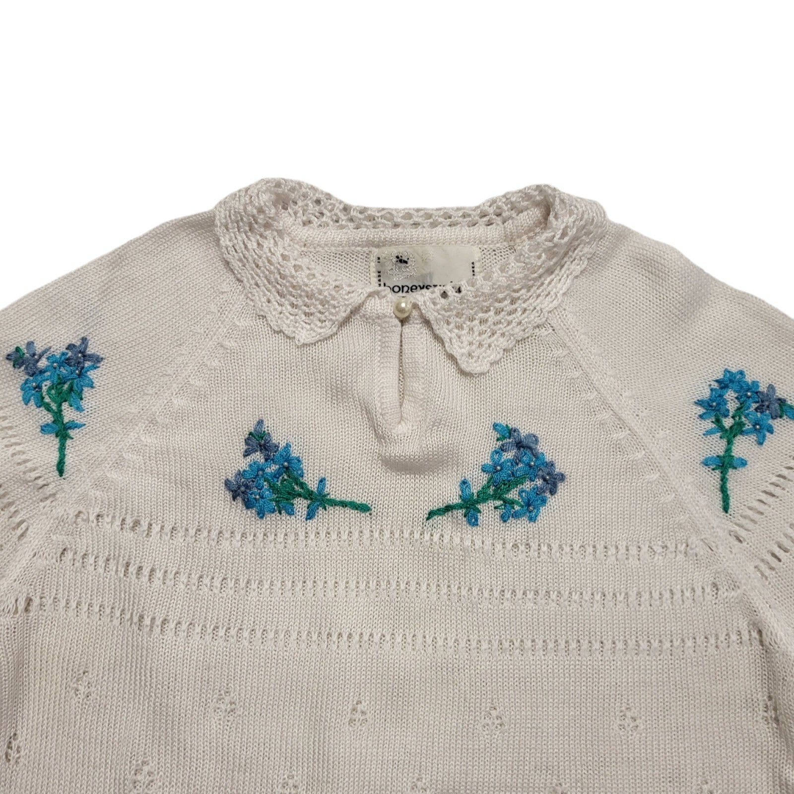 Vintage Honey Suckle Knitted Top Floral Short Sleeve Women's UK Size Small