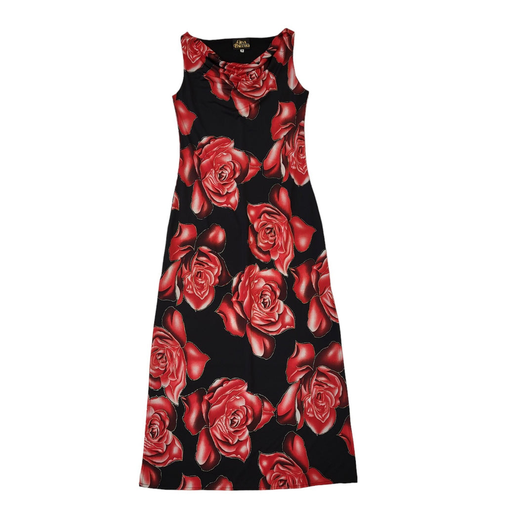 Gina Bacconi Vintage 90s Red Black Floral Sleeveless Dress Uk Women's Medium
