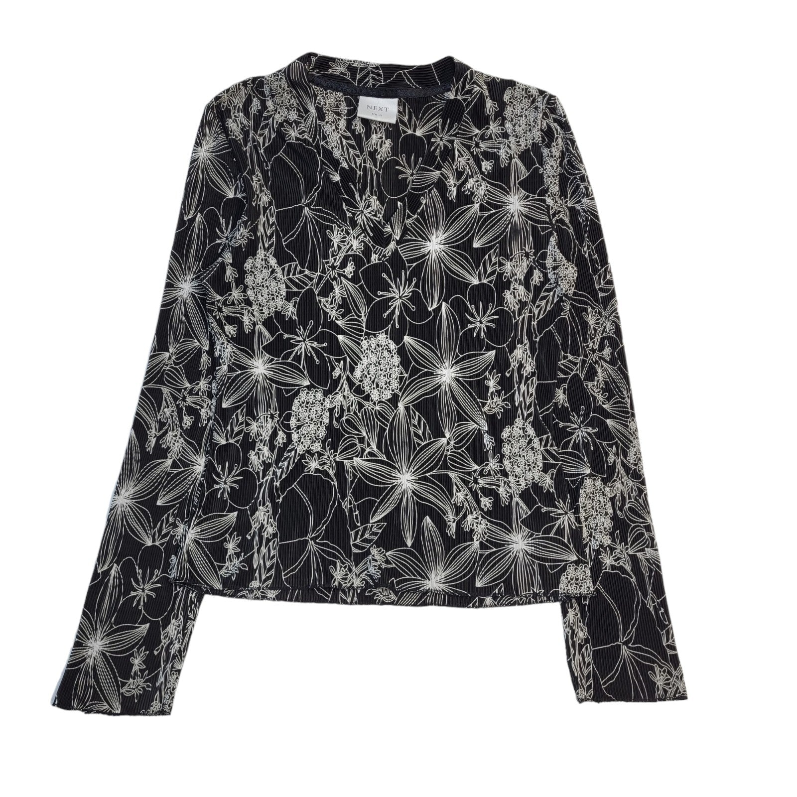 Next Vintage Y2K Black & White Floral Long Sleeve Women's UK 10