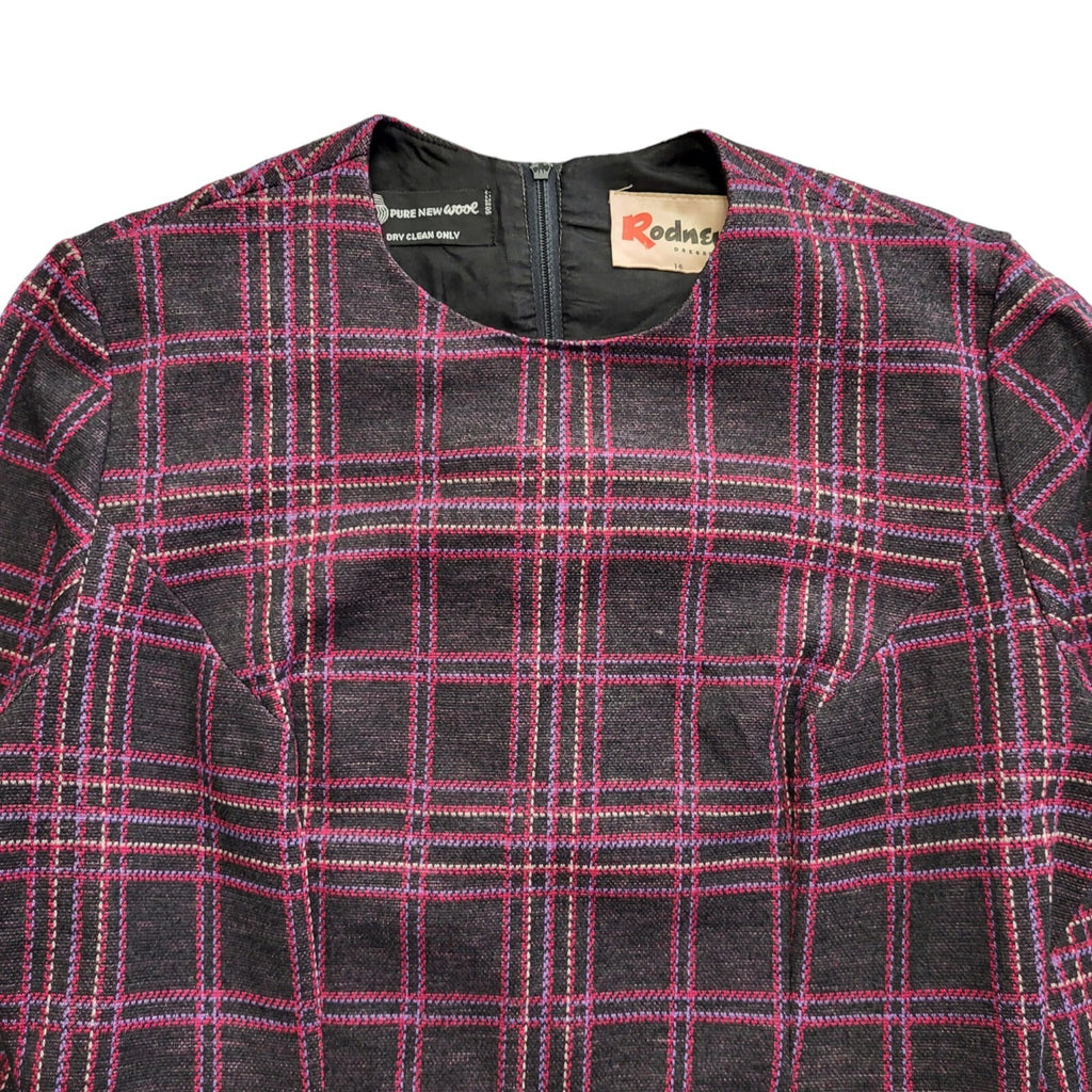 Rodney Vintage 70's Pink Check Long Sleeve Dress Uk Women's Size 16
