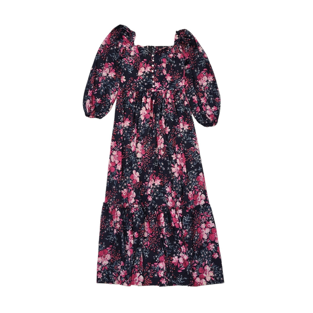 70s Vintage Purple Floral Puffed Shoulder Maxi Dress Women's 8