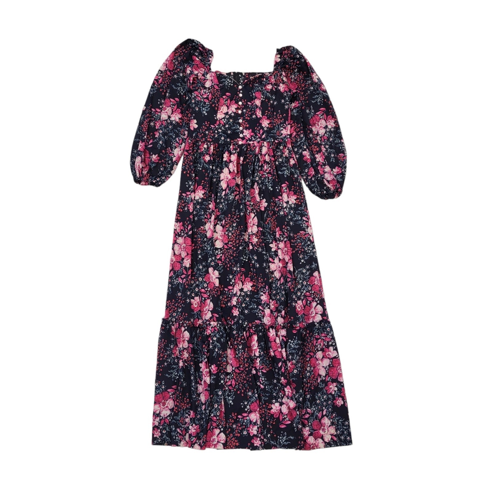 70s Vintage Purple Floral Puffed Shoulder Maxi Dress Women's 8