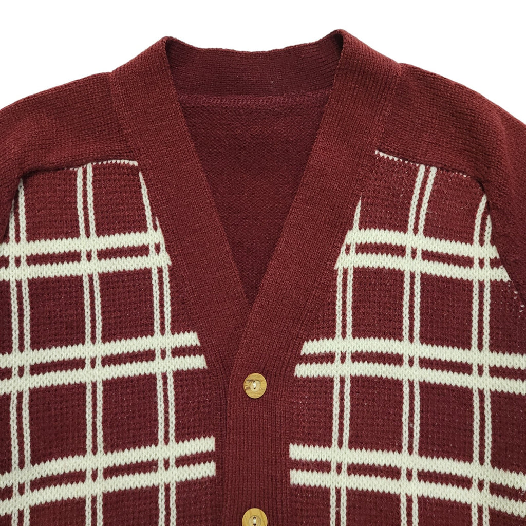 Vintage 80s Red White Check Button Cardigan Uk Women's Size 14