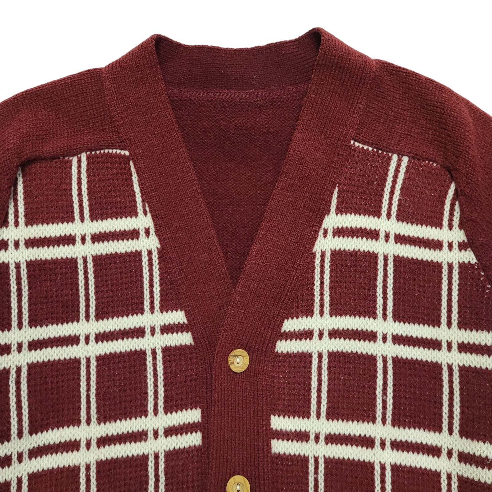 Vintage 80s Red White Check Button Cardigan Uk Women's Size 14