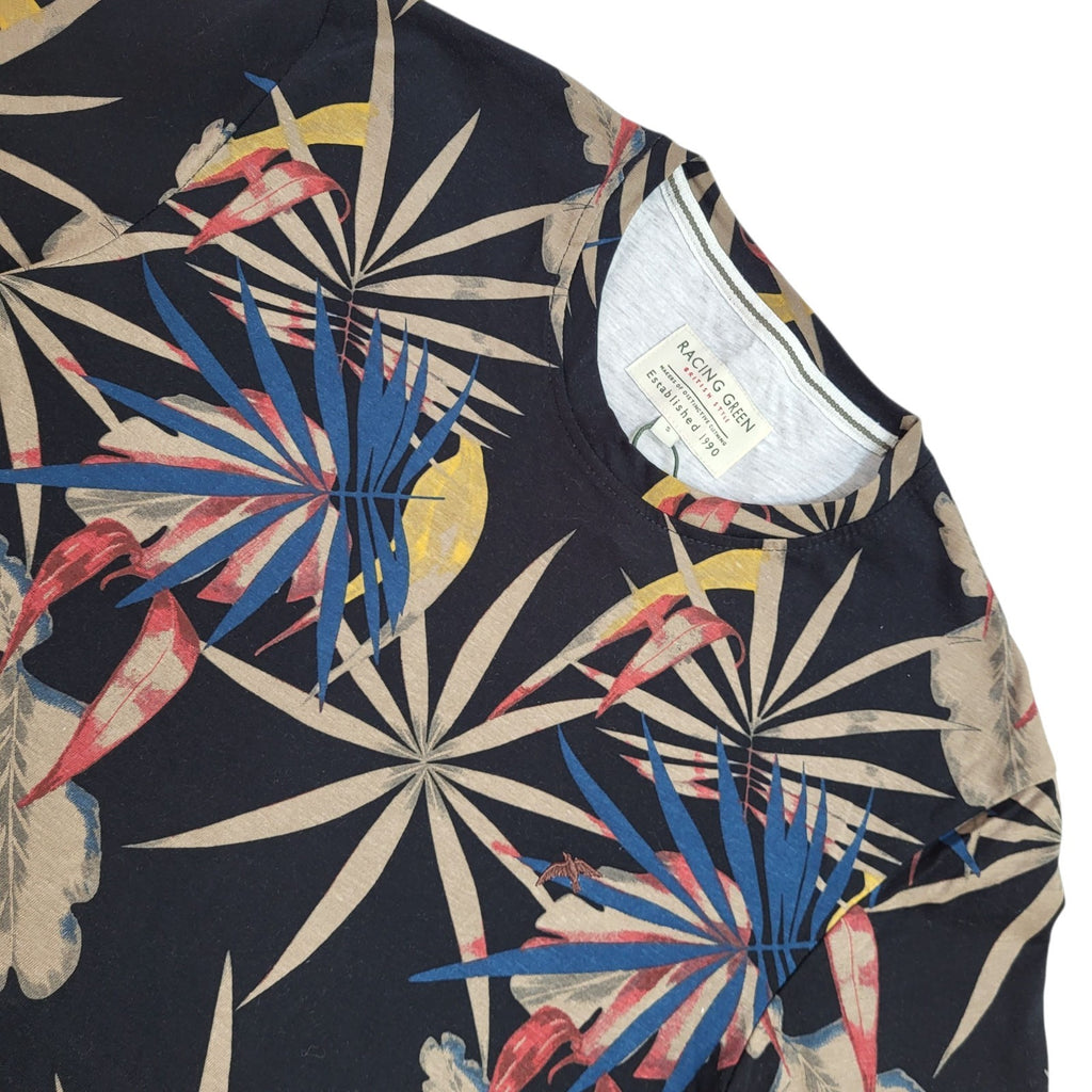 Racing Green Black & Blue Y2k Floral Double Stitch T-Shirt Uk Men's Size S Bnwt