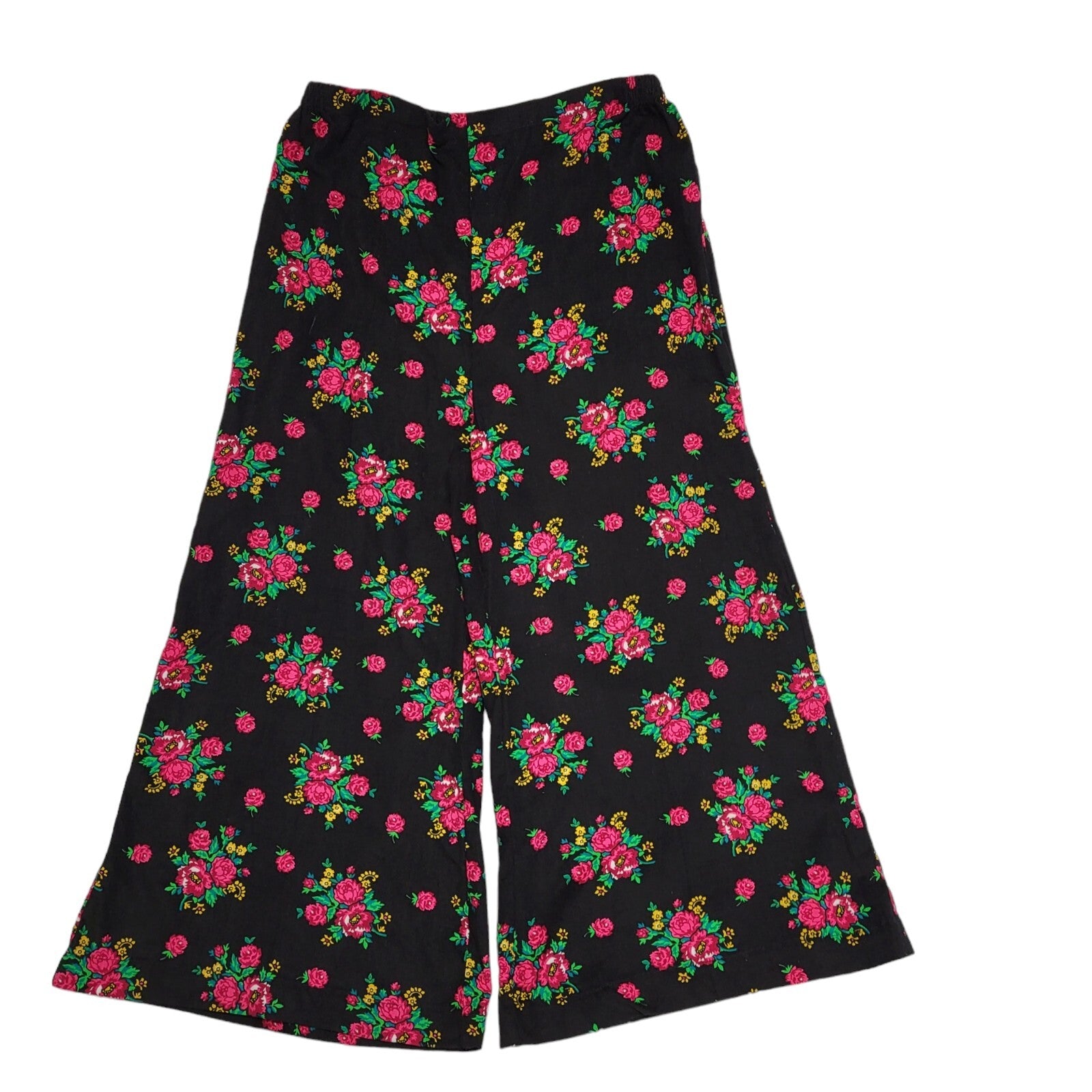 Khaadi Vintage Y2K Black Floral Wide Leg Trousers Womens Size 14 W32 L24