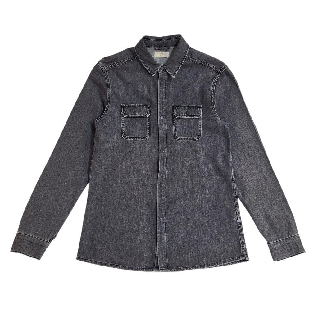 Allsaints Y2k Grey Pearl Snap Long Sleeve Cowboy Denim Shirt Men's UK Size S