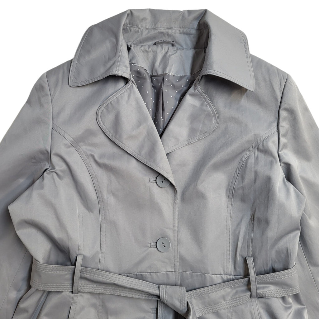 M&Co Grey Vintage Y2K Button & Belted Rain Coat Uk Women's Size 18