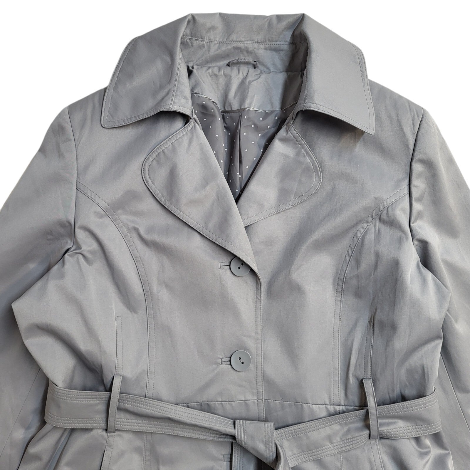 M&Co Grey Vintage Y2K Button & Belted Rain Coat Uk Women's Size 18
