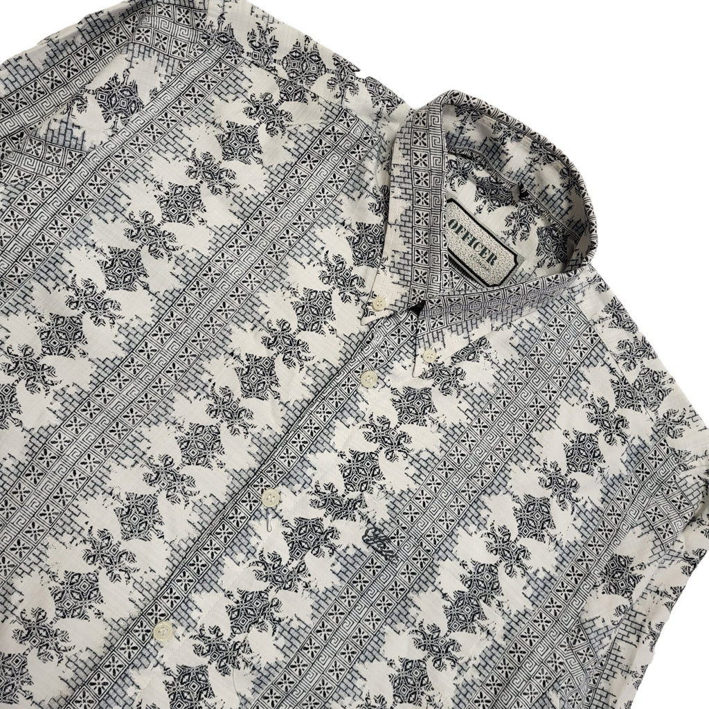 Officer 90s Vintage White Retro Abstract Long Sleeve Shirt Men's Size Medium.