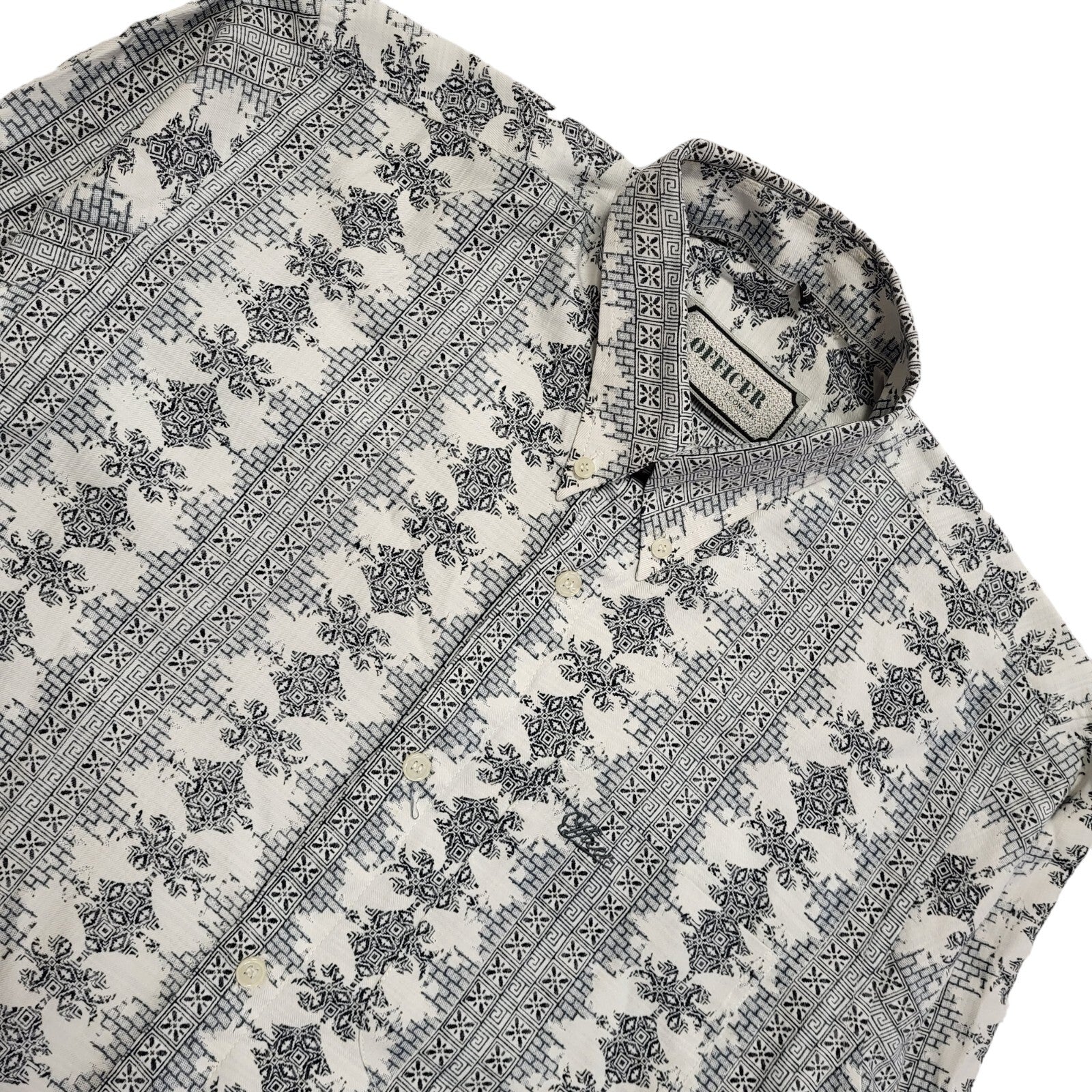 Officer 90s Vintage White Retro Abstract Long Sleeve Shirt Men's Size Medium.