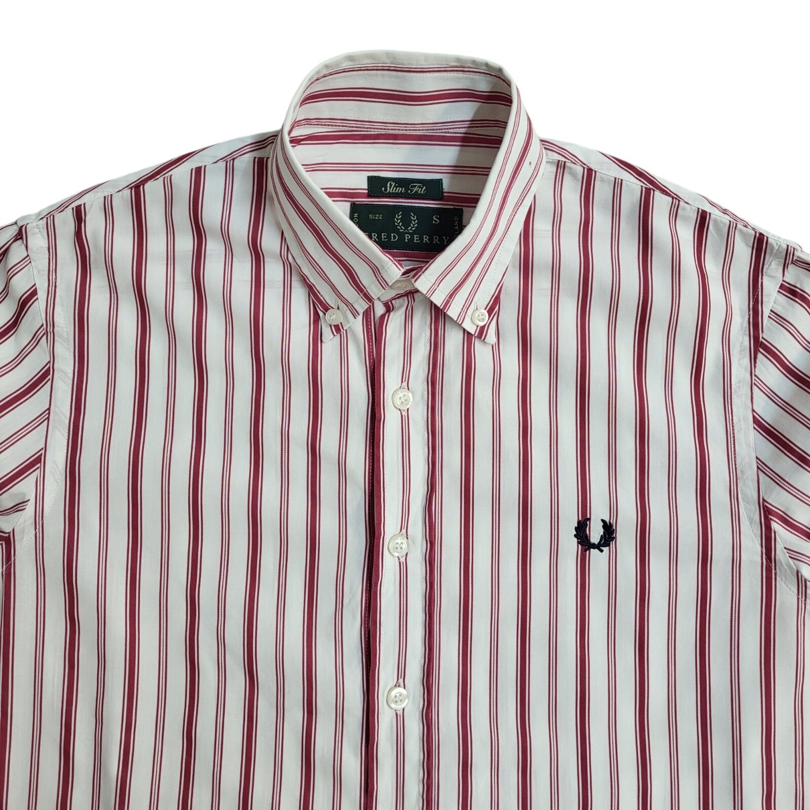 Fred Perry Vintage 90's Pink & White Striped Long Sleeve Shirt Men's UK S