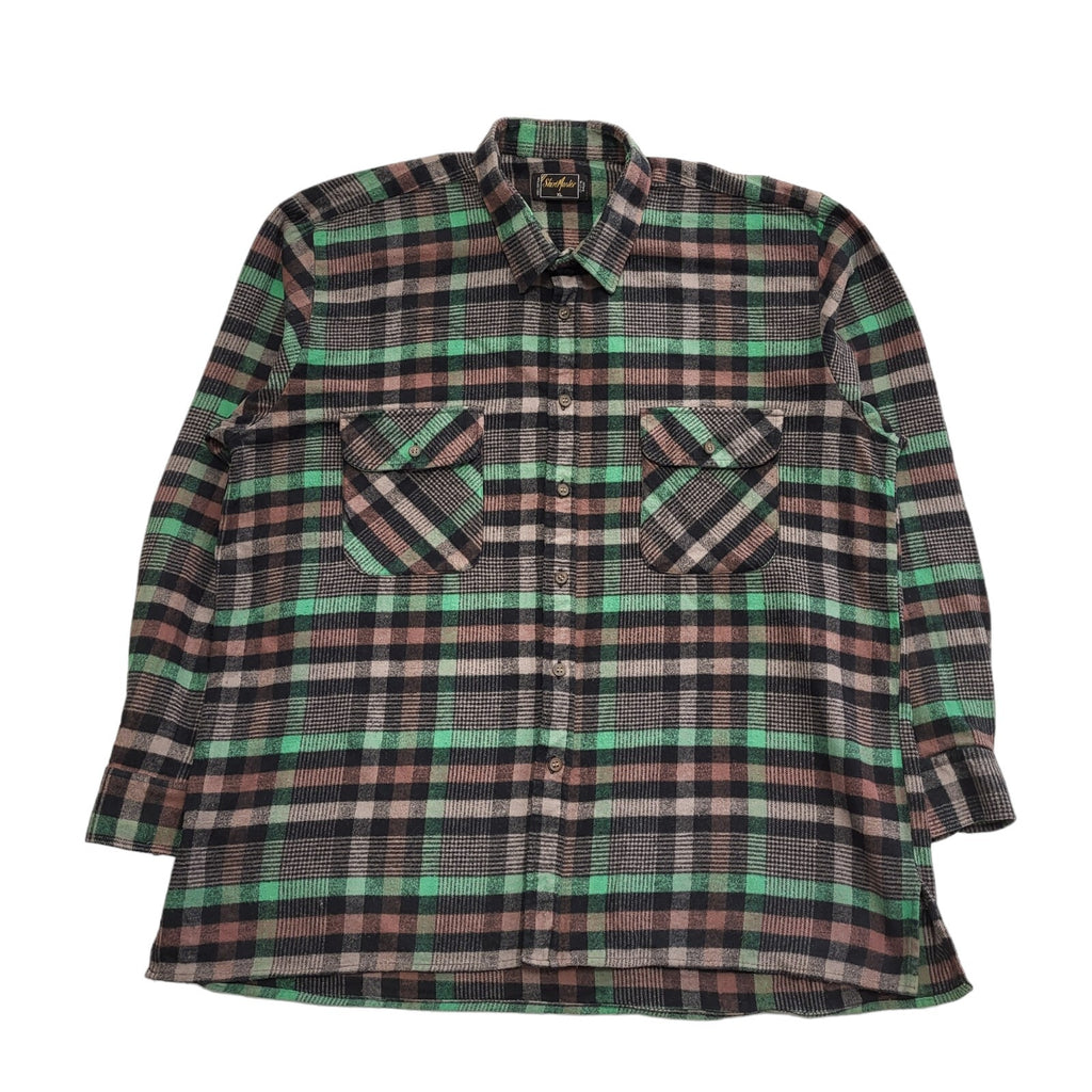 Shirt Master 90's Black & Green Check Long Sleeve Flannel Shirt Uk Men's UK XL
