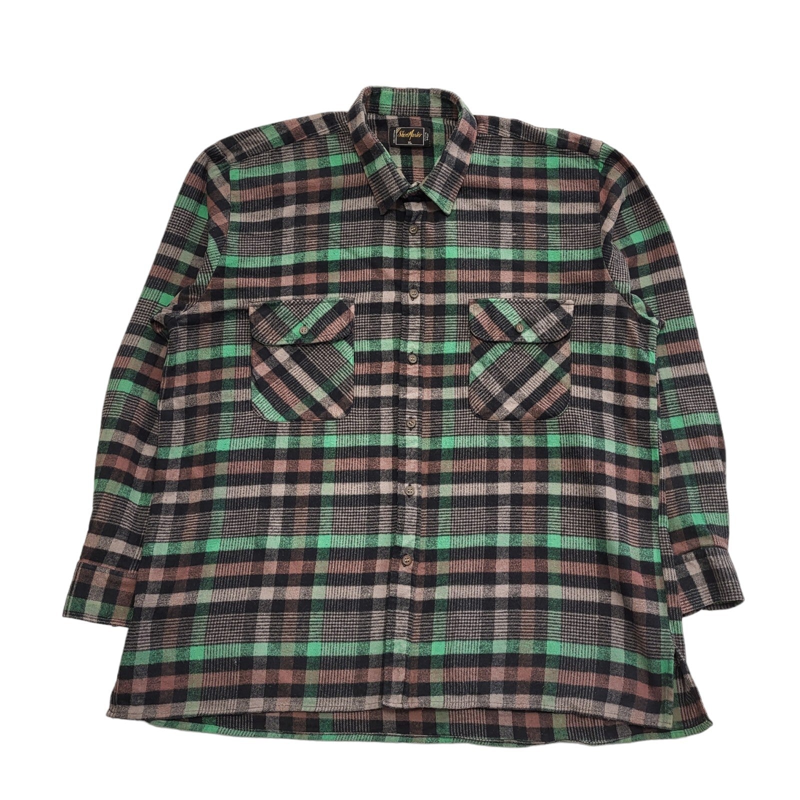 Shirt Master 90's Black & Green Check Long Sleeve Flannel Shirt Uk Men's UK XL