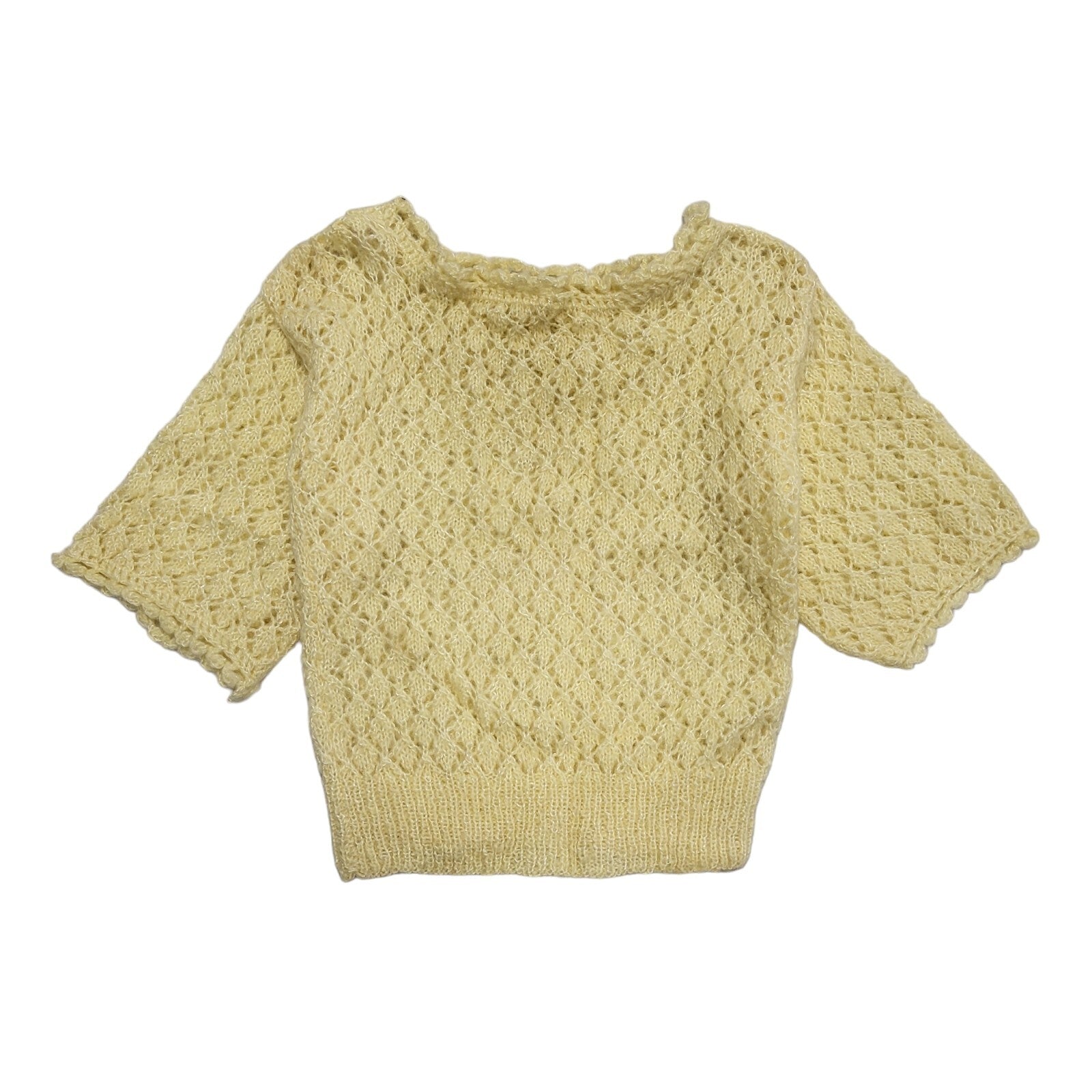 90s Vintage Yellow Knit Short Sleeve Jumper Women's Size Small