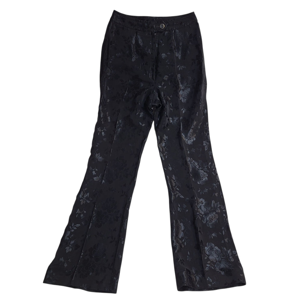 Dereta Dress Trousers Black Y2k Straight Floral Uk Women's Size M 10 W28 L28