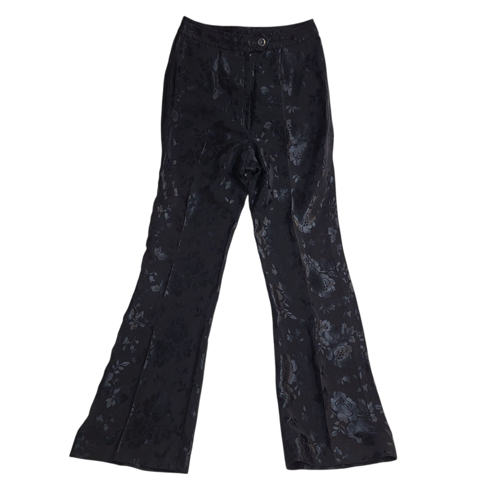Dereta Dress Trousers Black Y2k Straight Floral Uk Women's Size M 10 W28 L28
