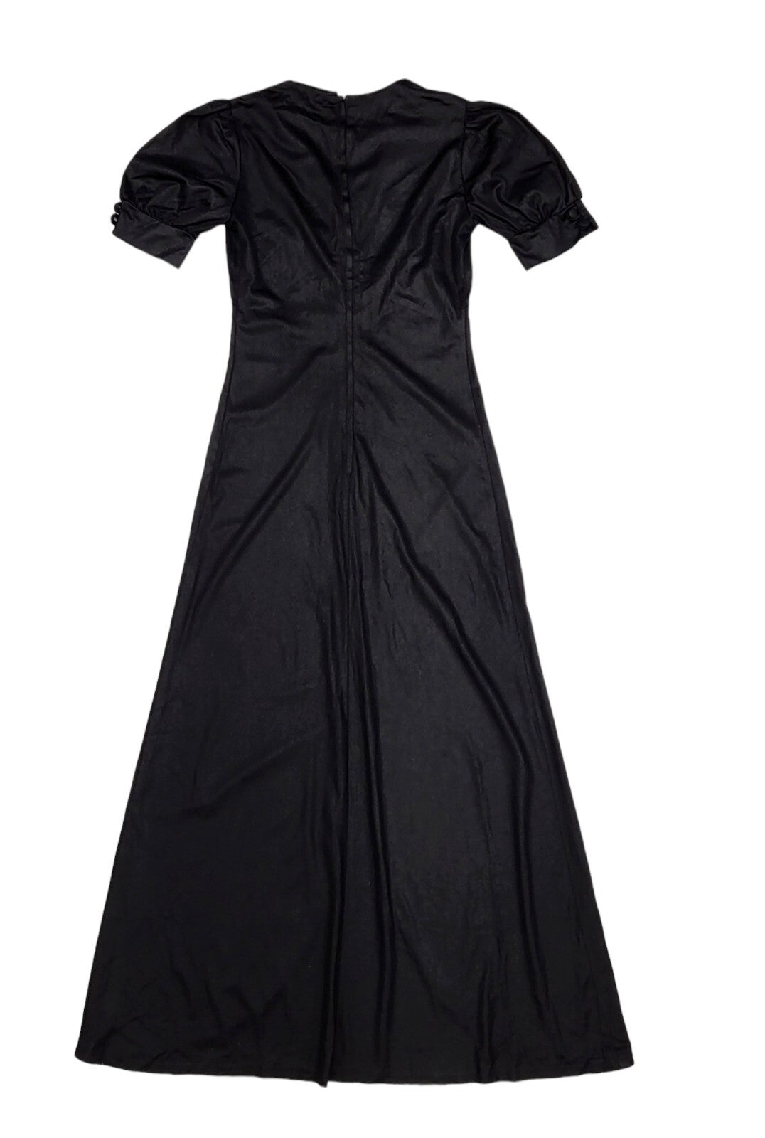 70s Vintage Black V-Neck Button Front Split Maxi Dress Women's Size 8