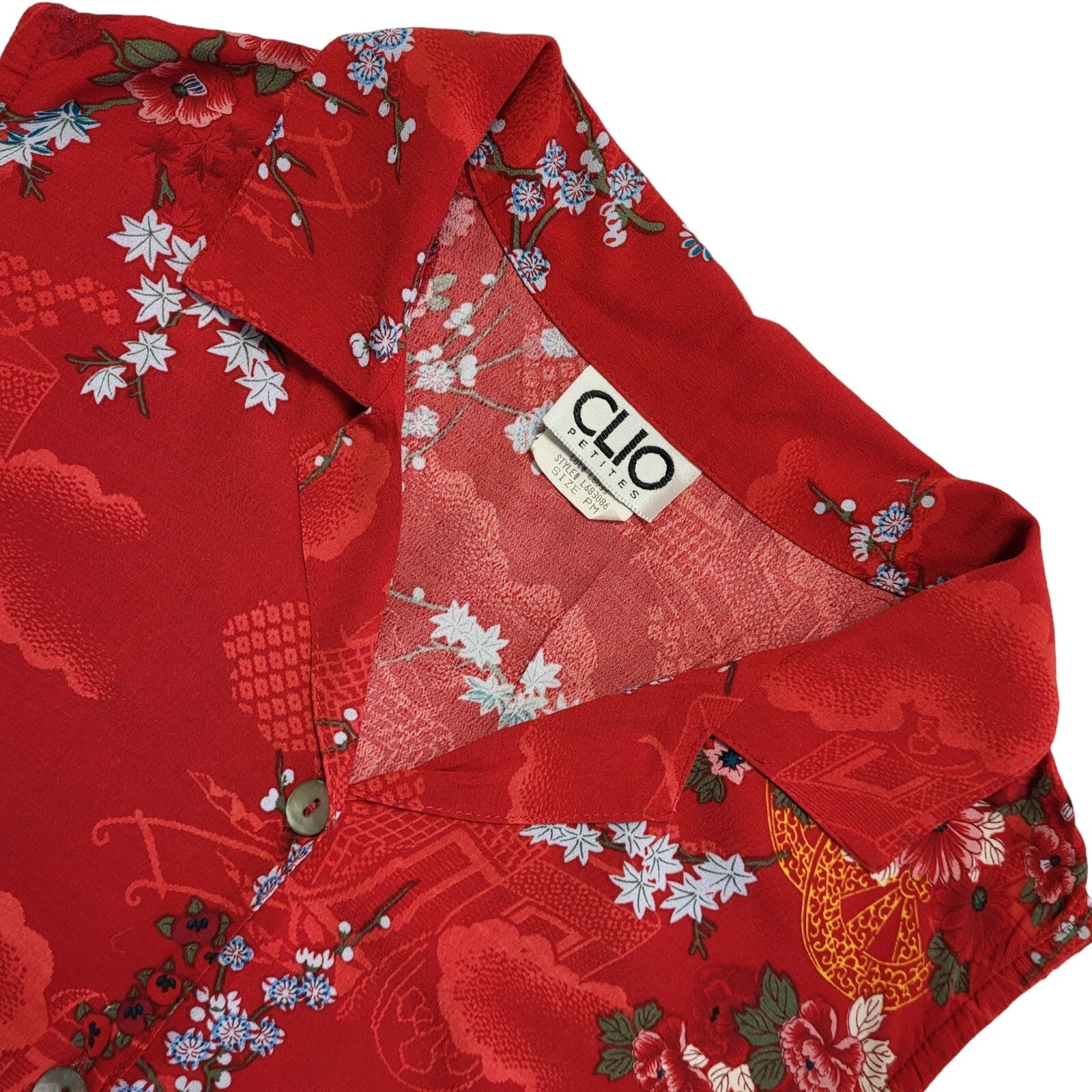 Clio Petites Vintage 90's Red Floral Sleeveless Shirt Womens UK Size M