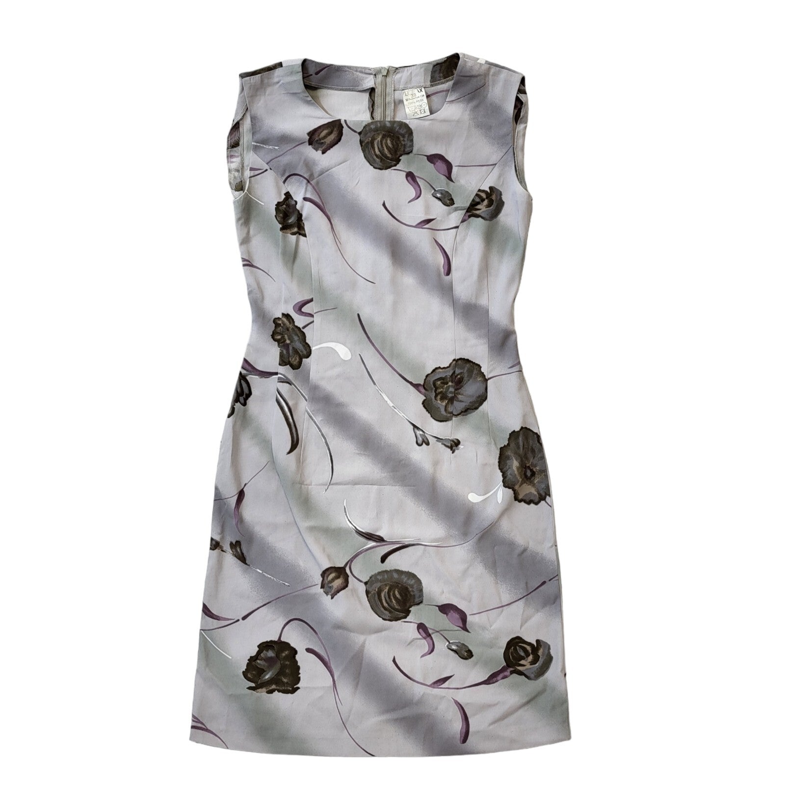 90s Vintage Grey Floral Sleeveless Shift Dress Women's Size 10