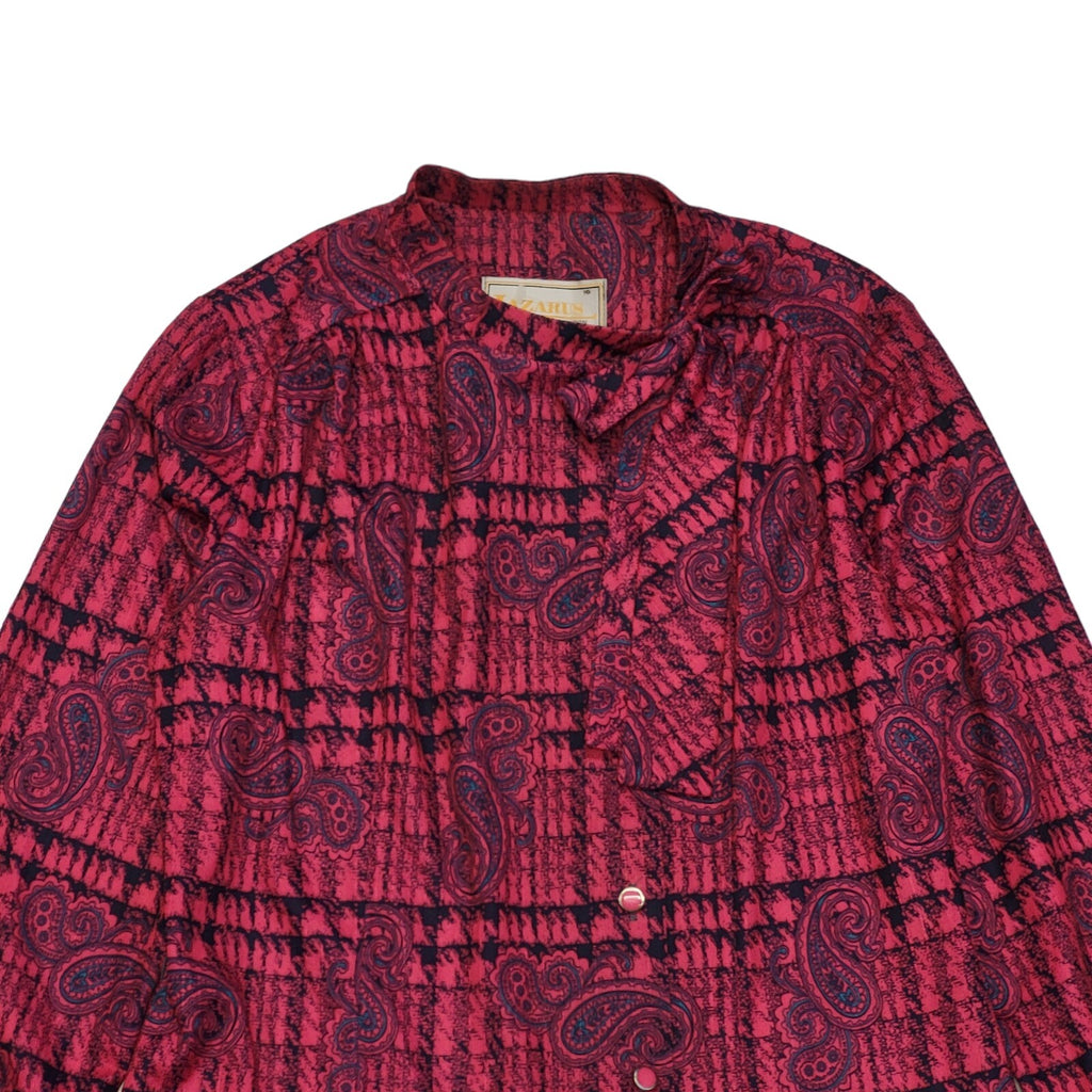 Lazarus Of London 80s Vintage Pink Paisley Bow Neck Pleated Dress Women's 16