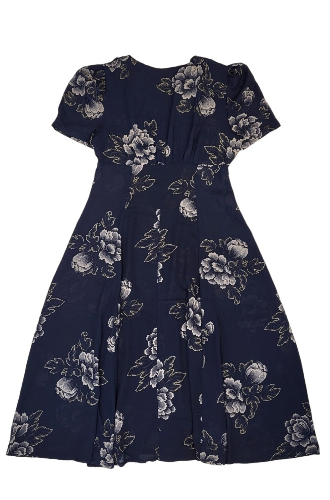 90s Vintage Laurentino Navy Floral Buttoned Daywear Dress Women's Size 16