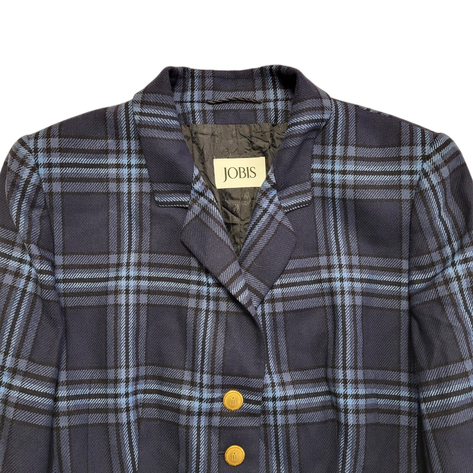 Jobis Vintage 90's  Blue Checked Button Front Blazer Jacket Womens UK Size XL
